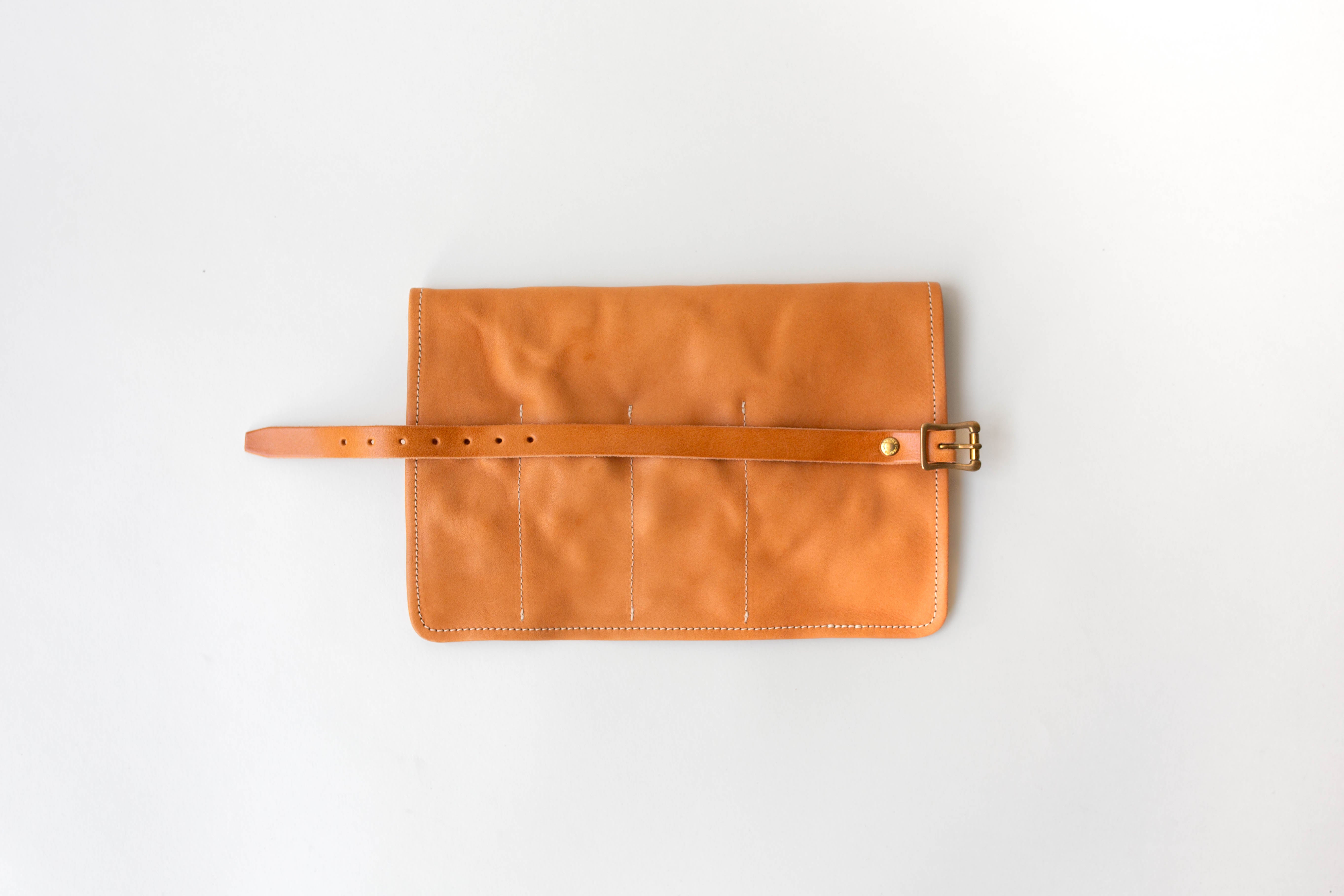 Leather Pen Roll Case - Natural