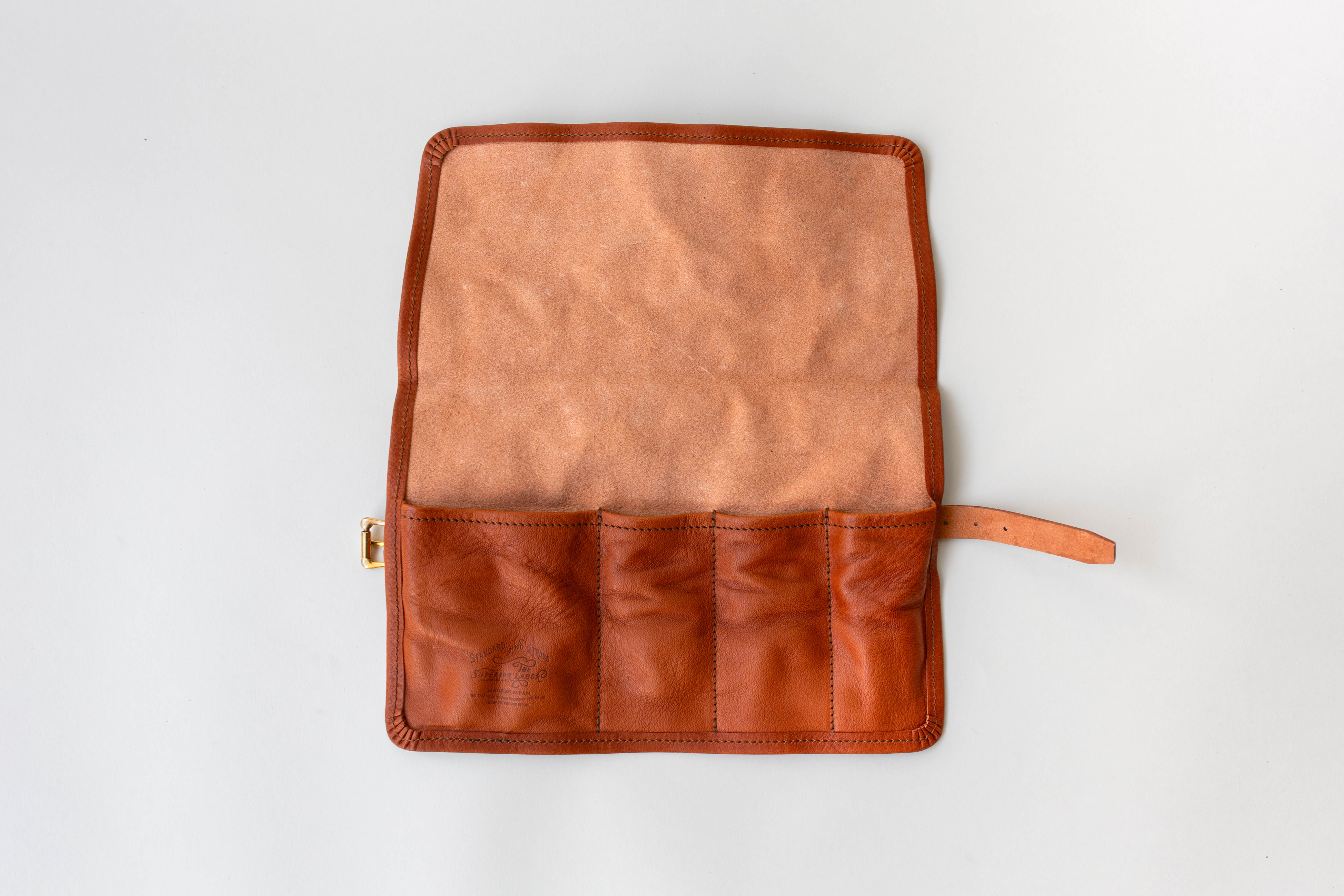 Leather Pen Roll Case - Light Brown