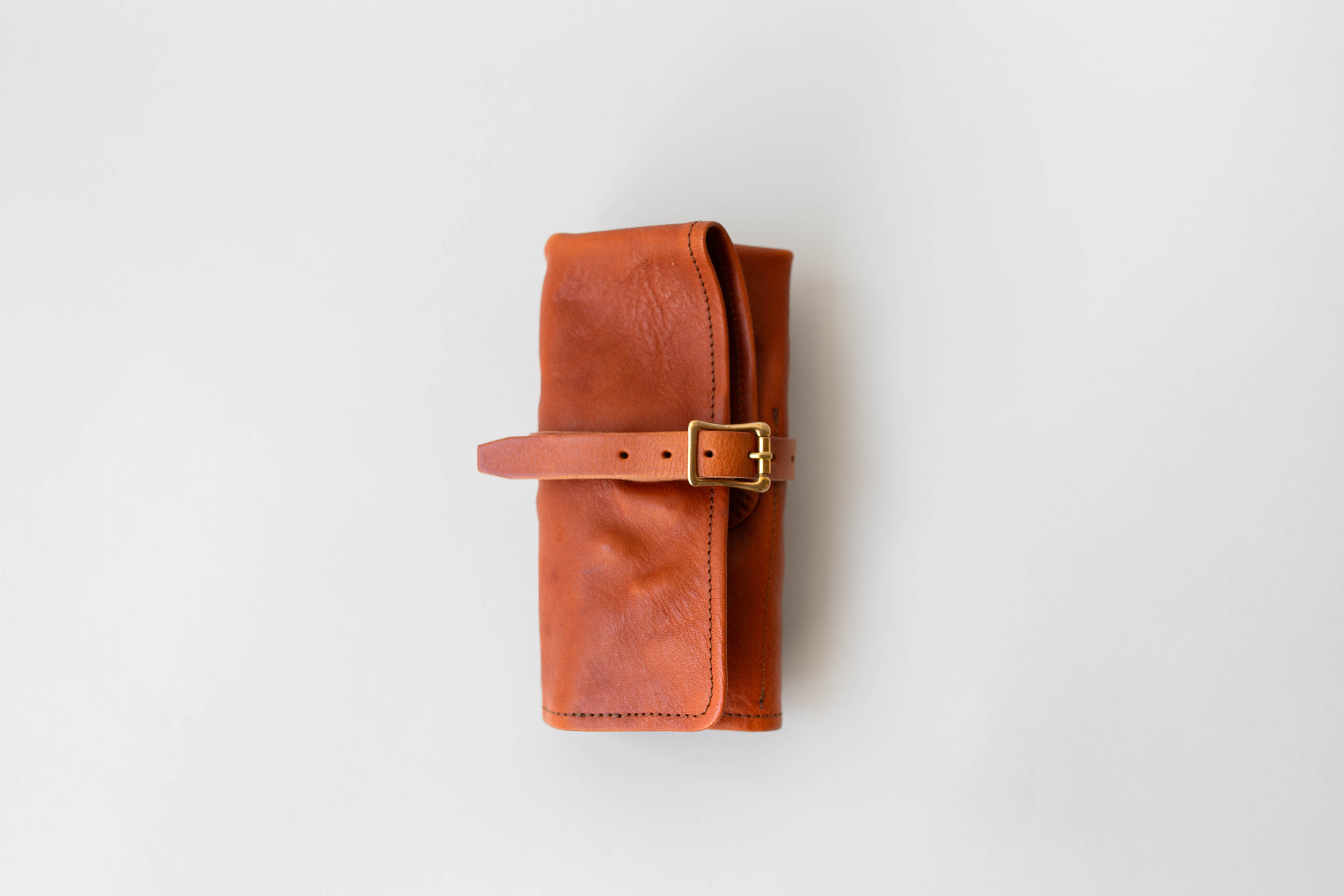 Leather Pen Roll Case - Light Brown