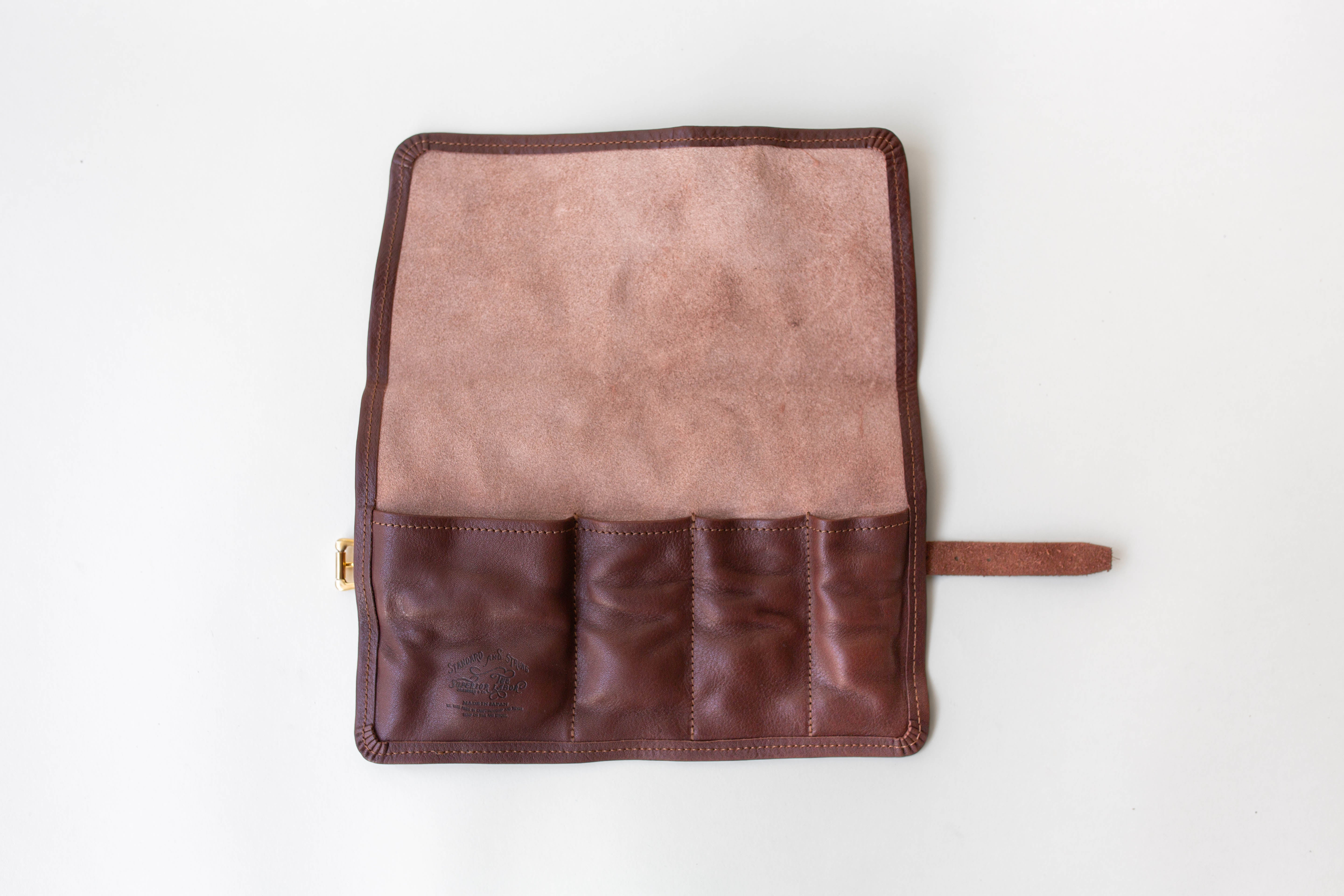 Leather Pen Roll Case - Dark Brown