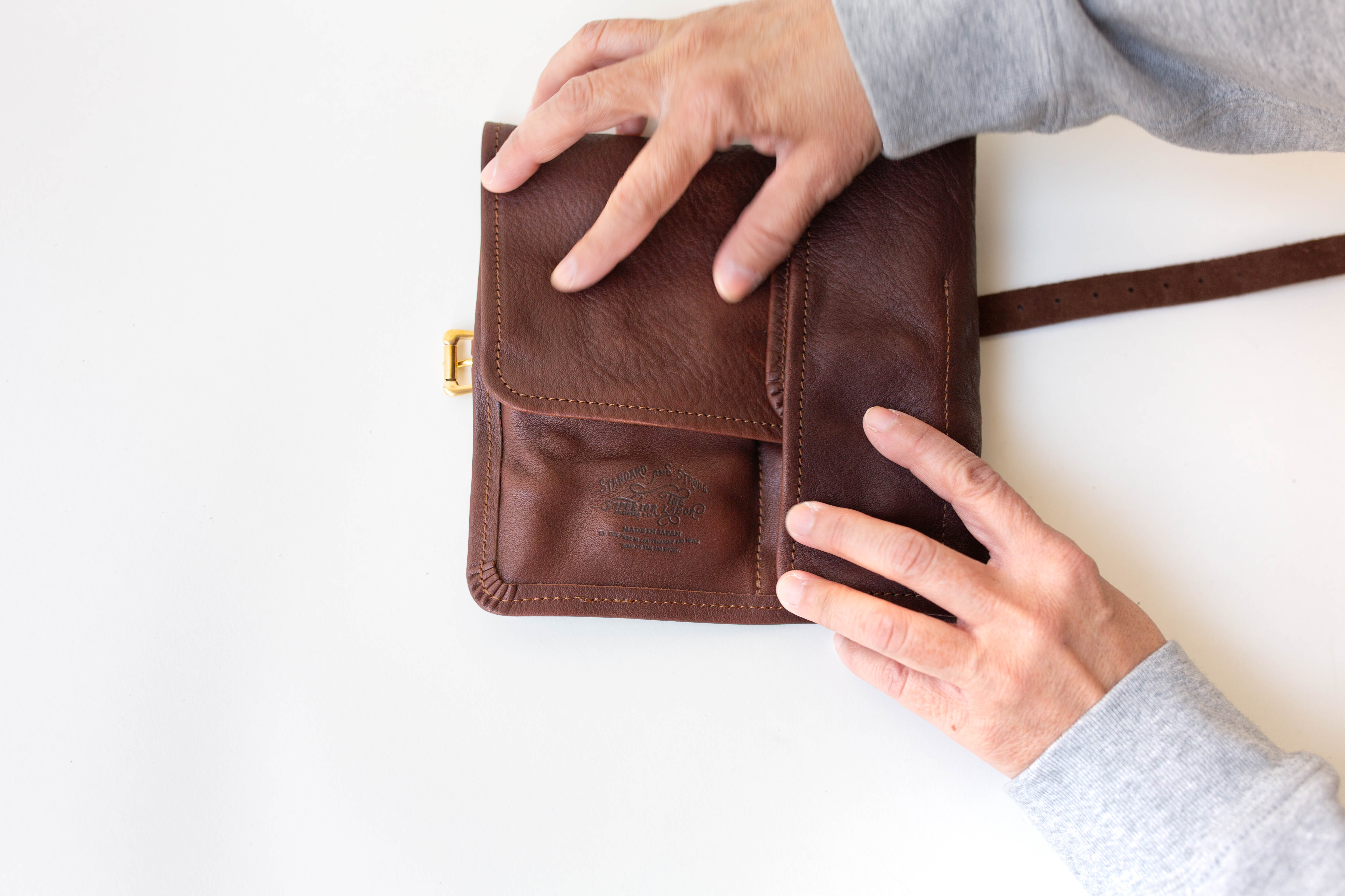 Leather Pen Roll Case - Dark Brown