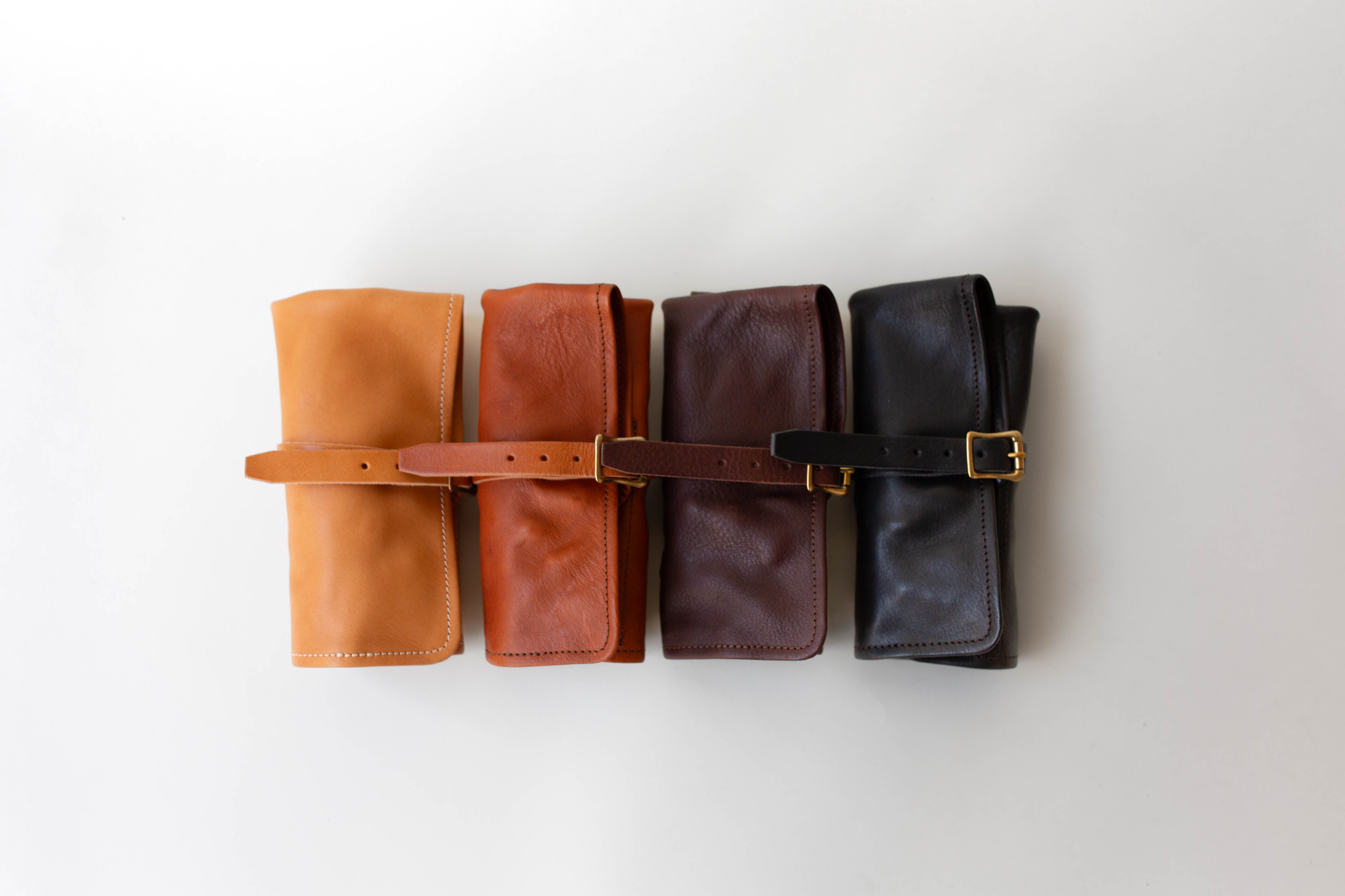 Leather Pen Roll Case - Dark Brown