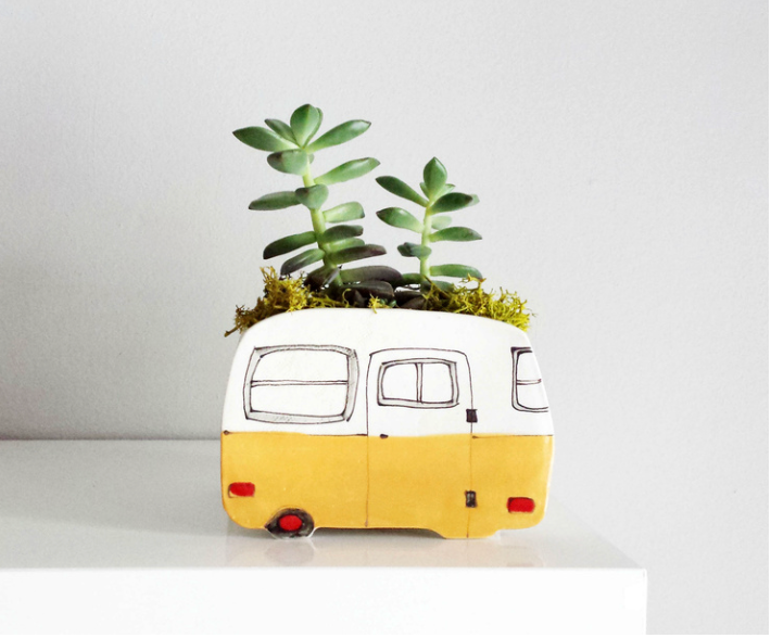 Ceramic Large Planter - Yellow Camper