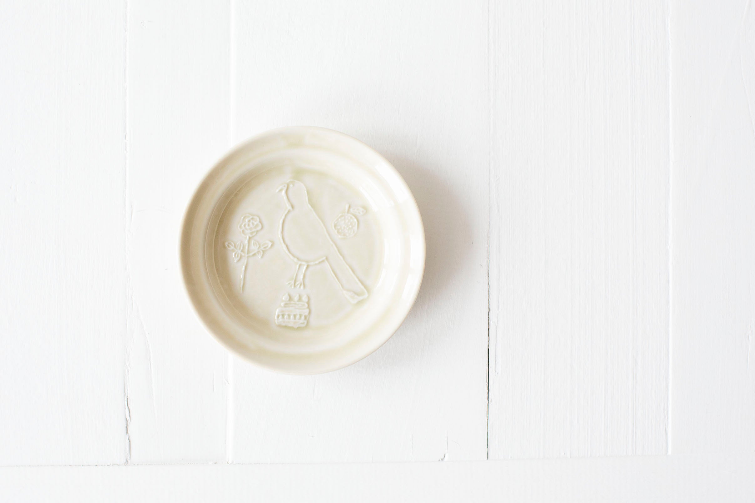 Toranekobonbon Round Small Dish Beige - Bird
