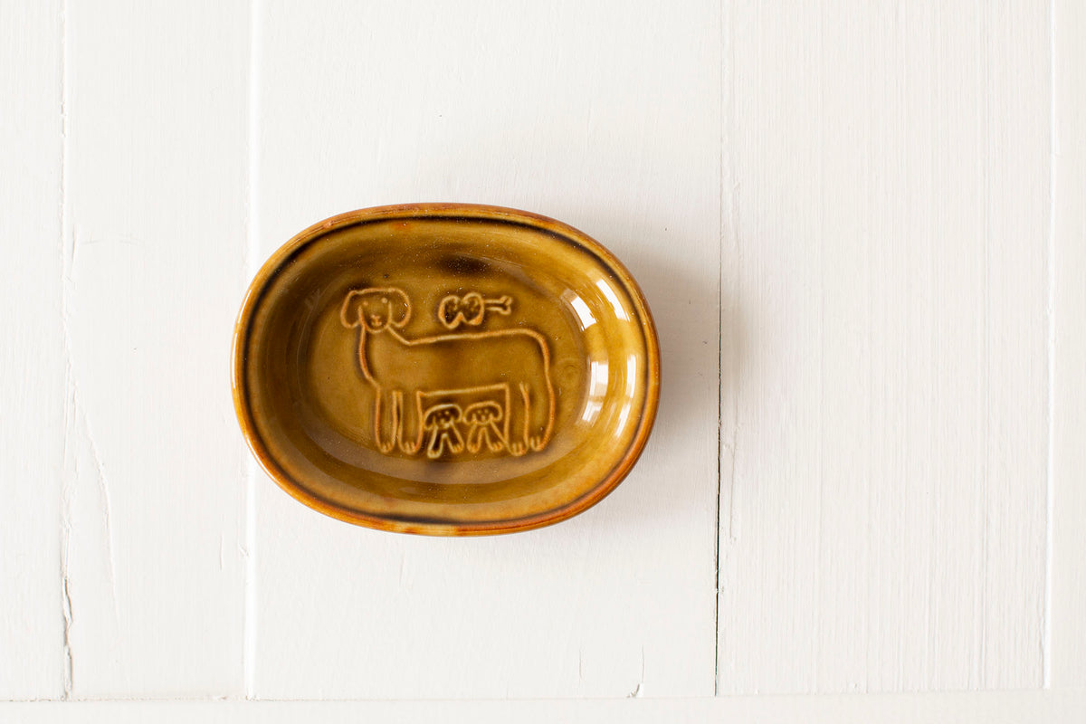 Toranekobonbon Oval Small Dish Mustard - Dog