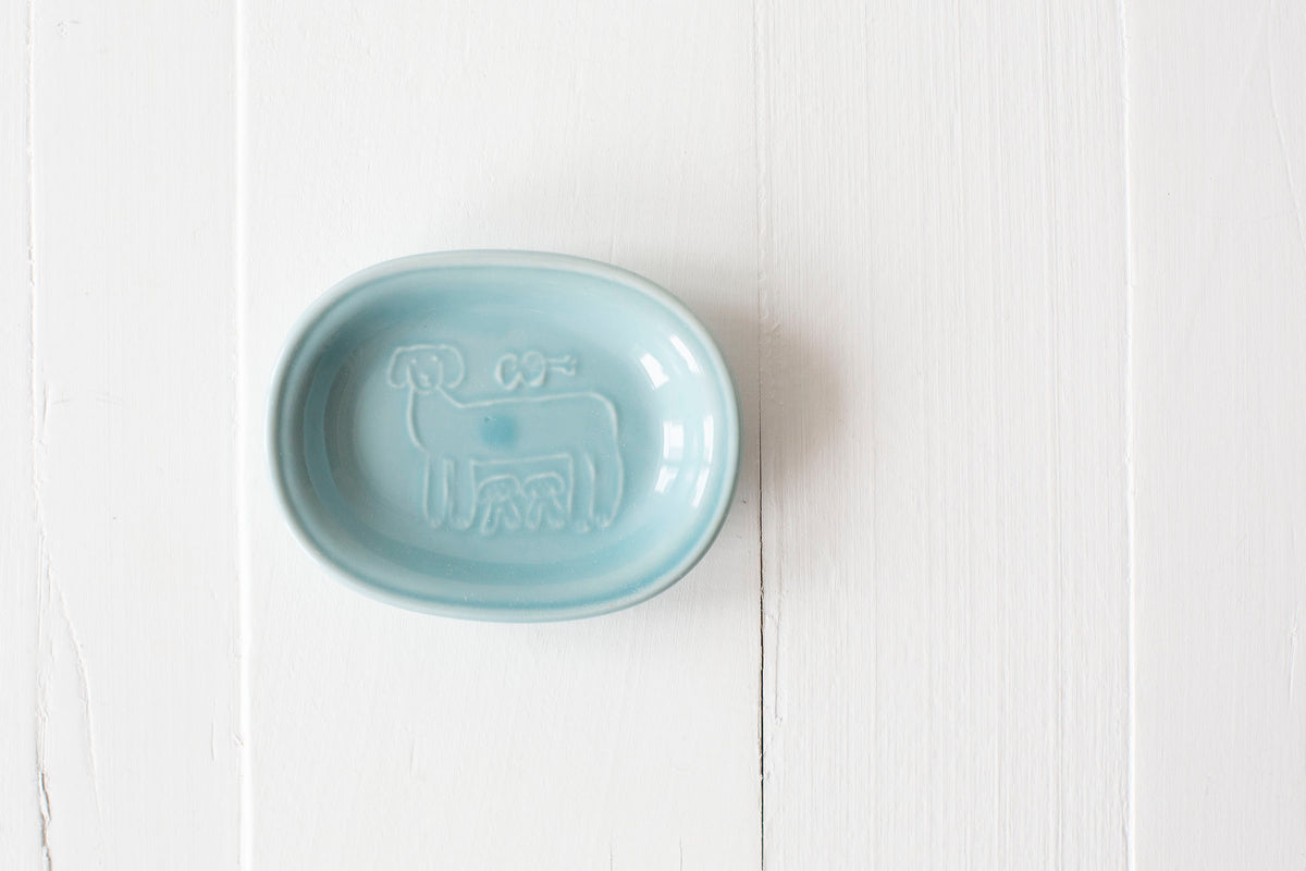 Toranekobonbon Oval Small Dish Blue - Dog