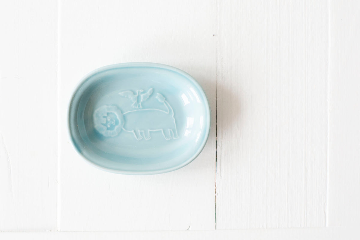 Toranekobonbon Oval Small Dish Blue - Lion