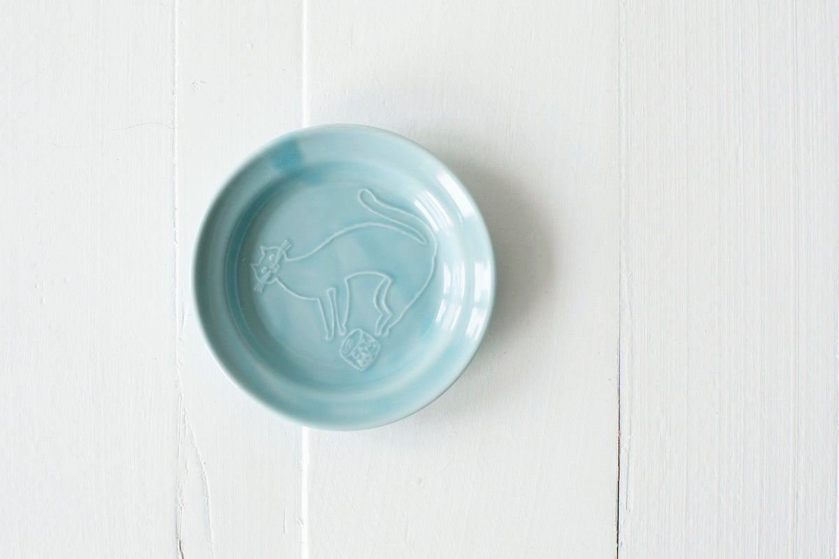 Toranekobonbon Round Small Dish Blue - Cat