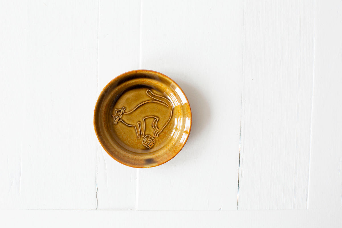 Toranekobonbon Round Small Dish Mustard - Cat