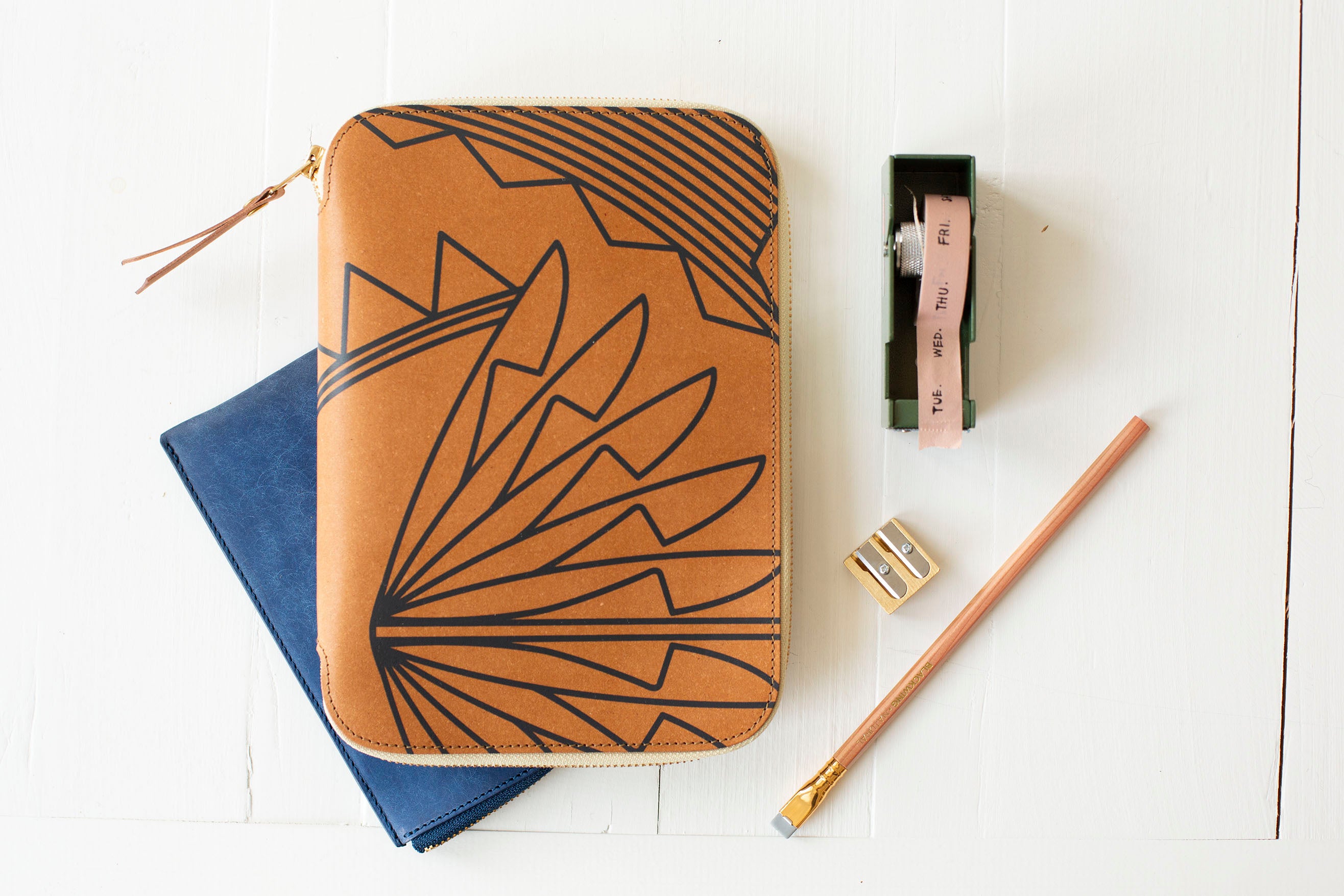 A5 Recycled Leather Zip Organizer - Dark Navy