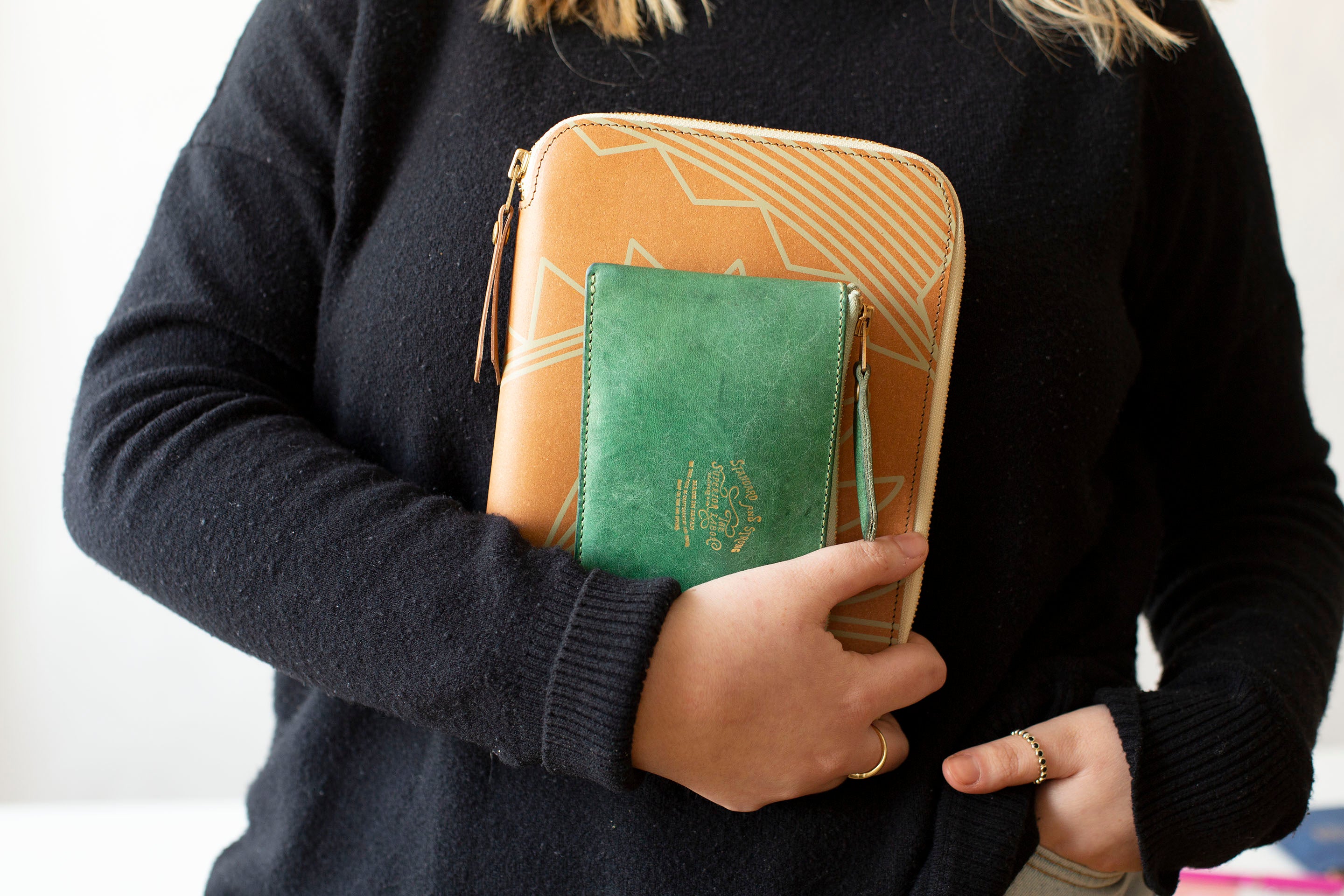 A5 Recycled Leather Zip Organizer - Celadon
