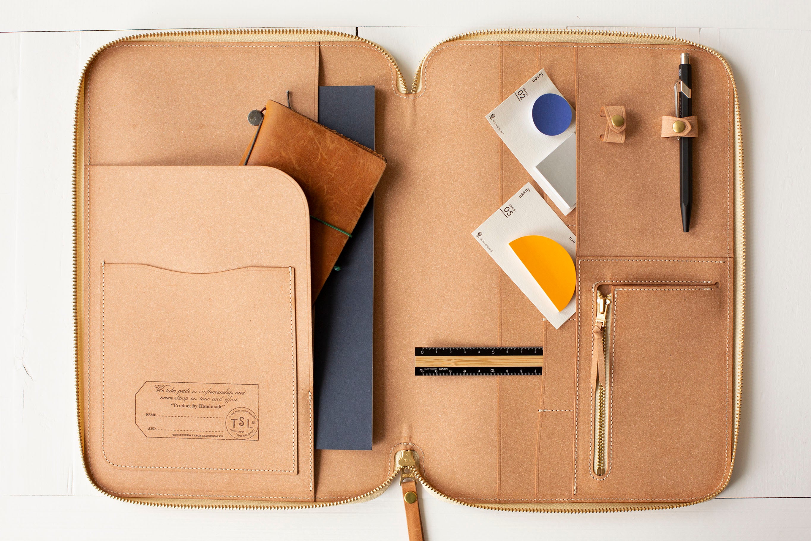 A4 Recycled Leather Zip Organizer - Celadon