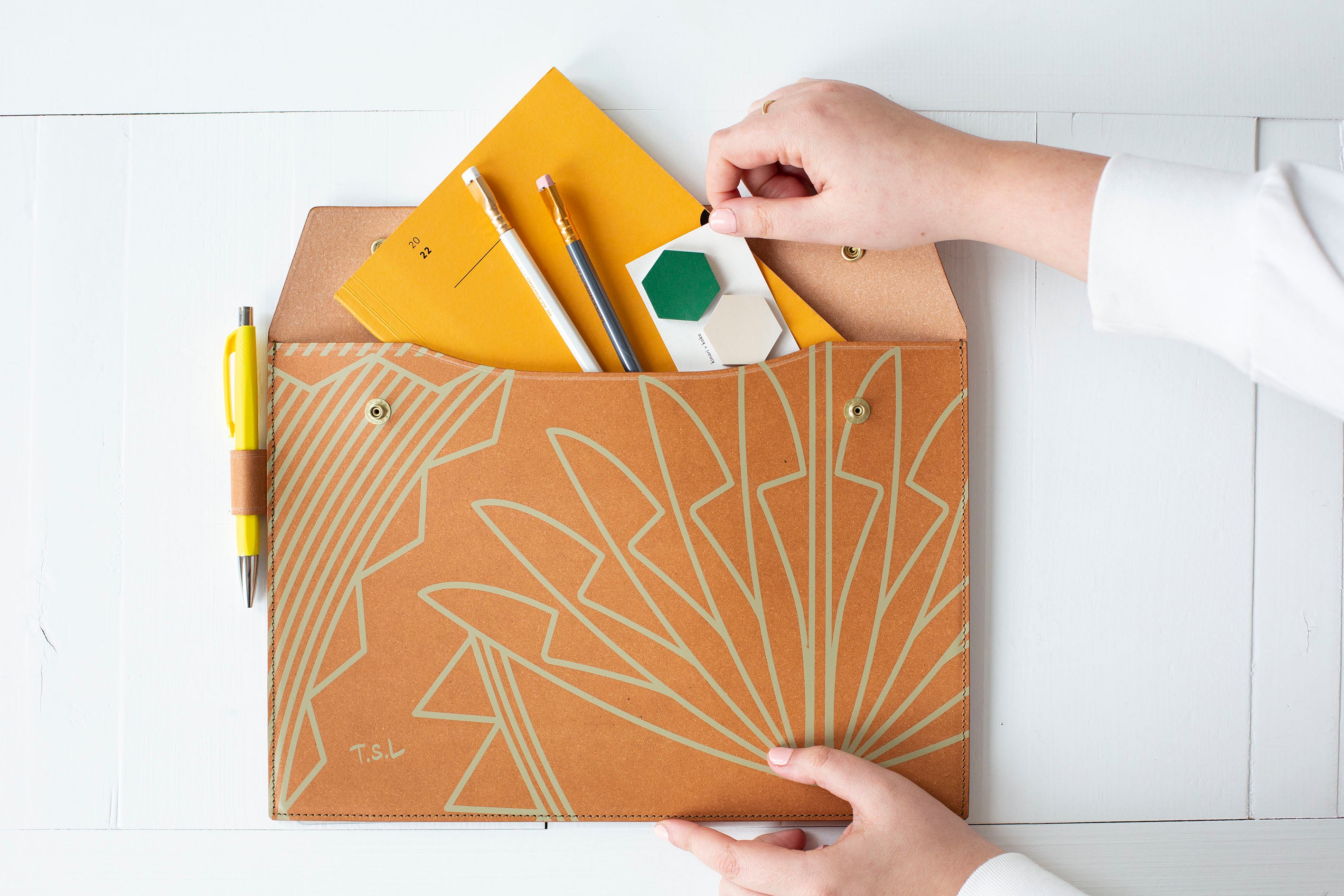Recycled Leather Document Case - Celadon