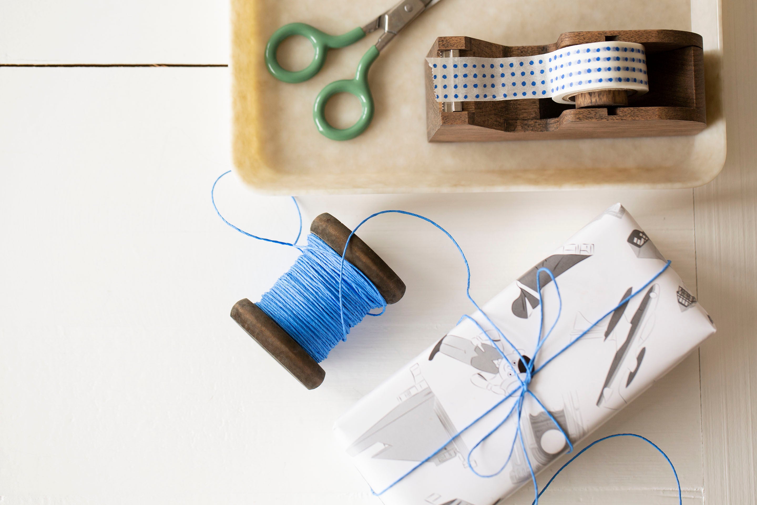 Strong Paper Twine- New Stained Wooden Bobbin: Small