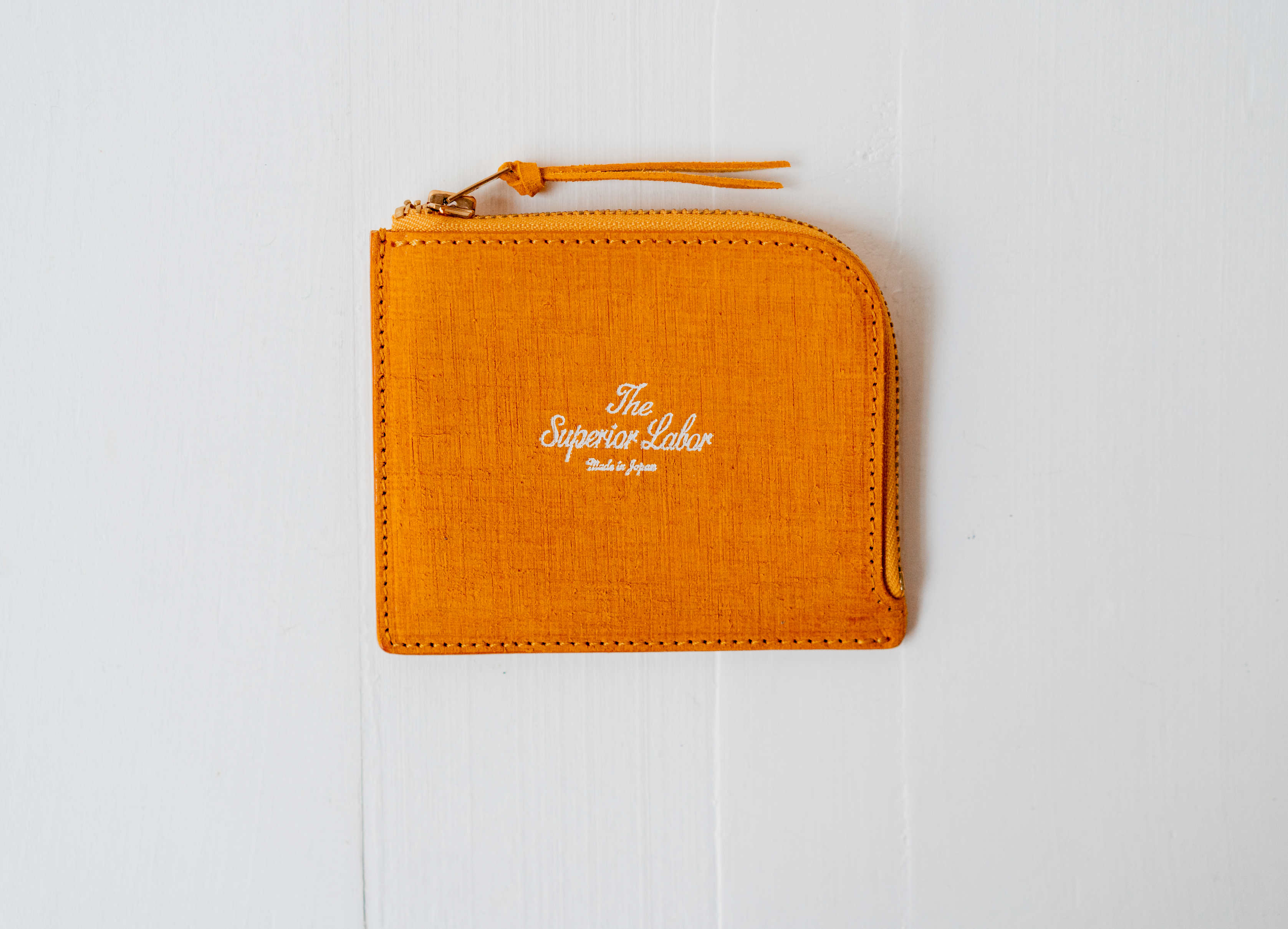 Scratched Leather Zip Half Wallet - Yellow