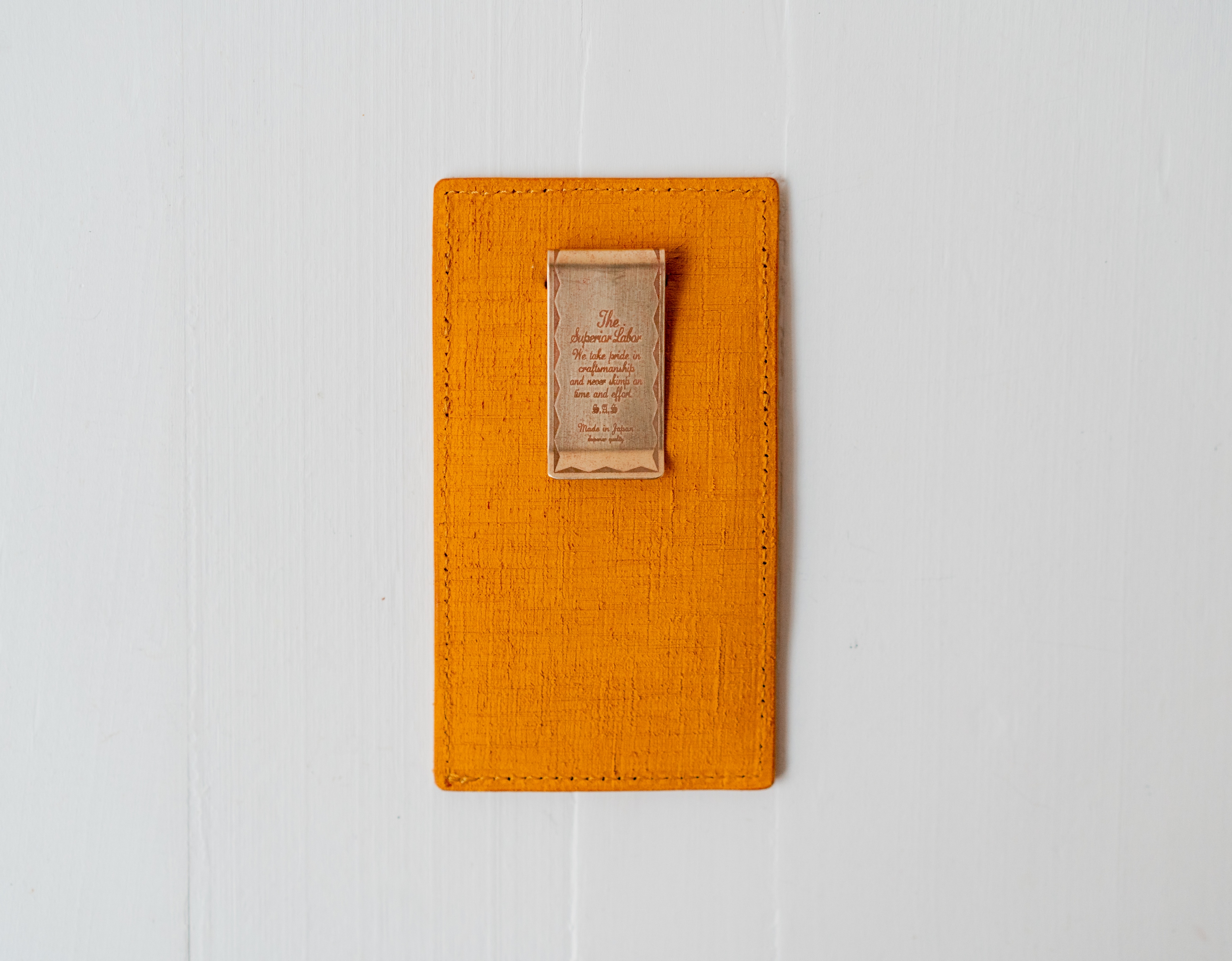 Scratched Leather Money Clip Card Case - Yellow