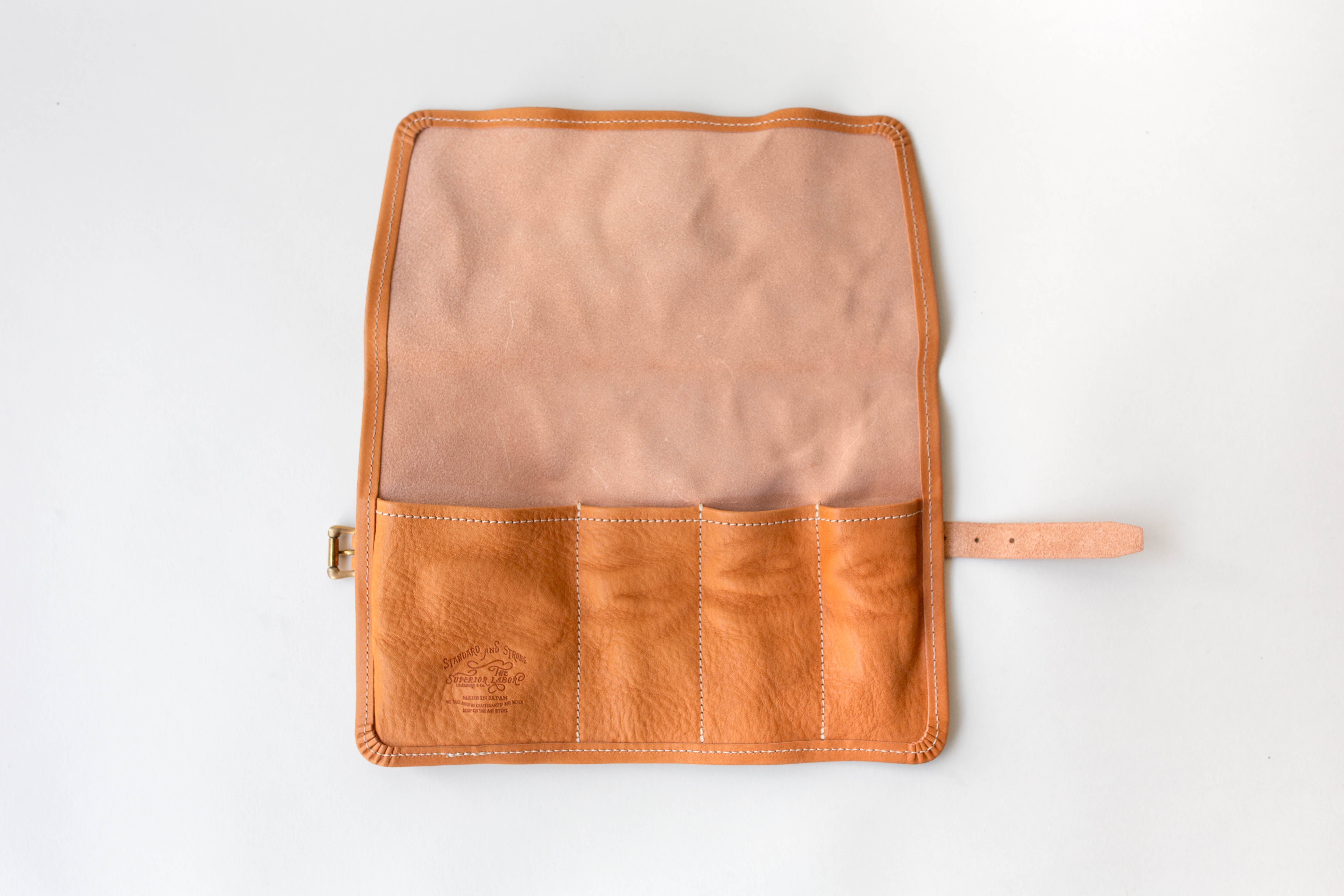 Leather Pen Roll Case - Natural