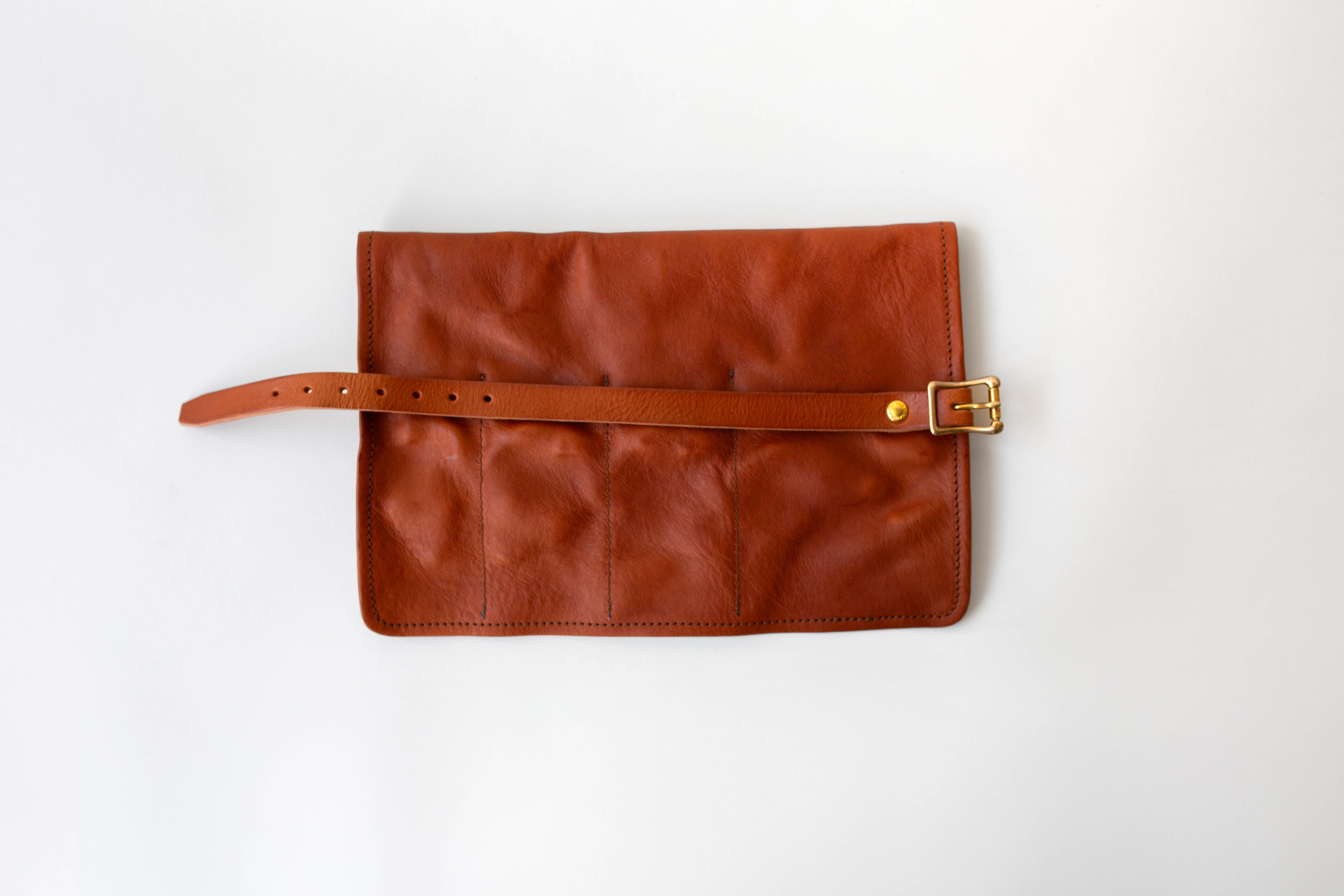 Leather Pen Roll Case - Light Brown