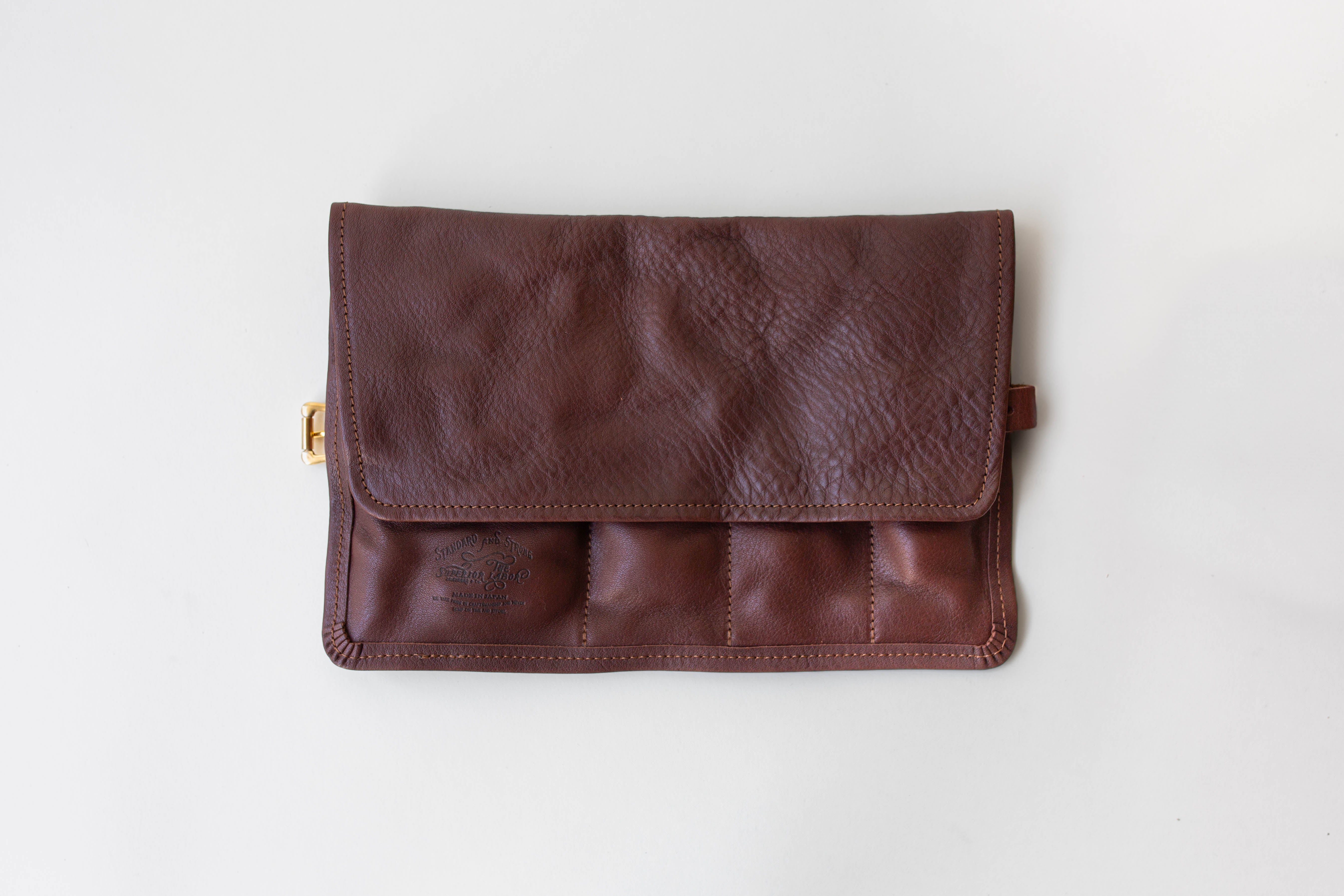 Leather Pen Roll Case - Dark Brown
