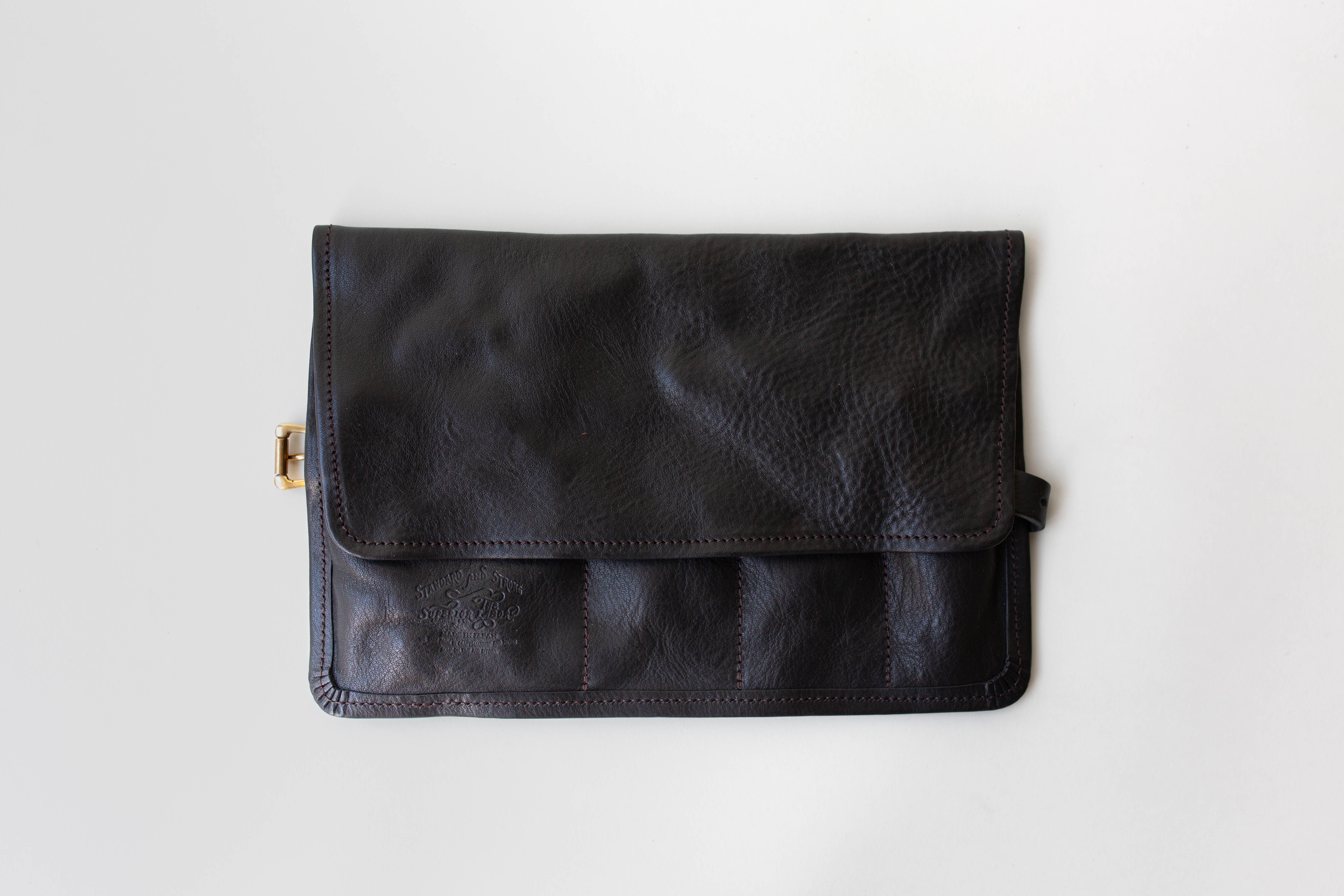 Leather Pen Roll Case - Black