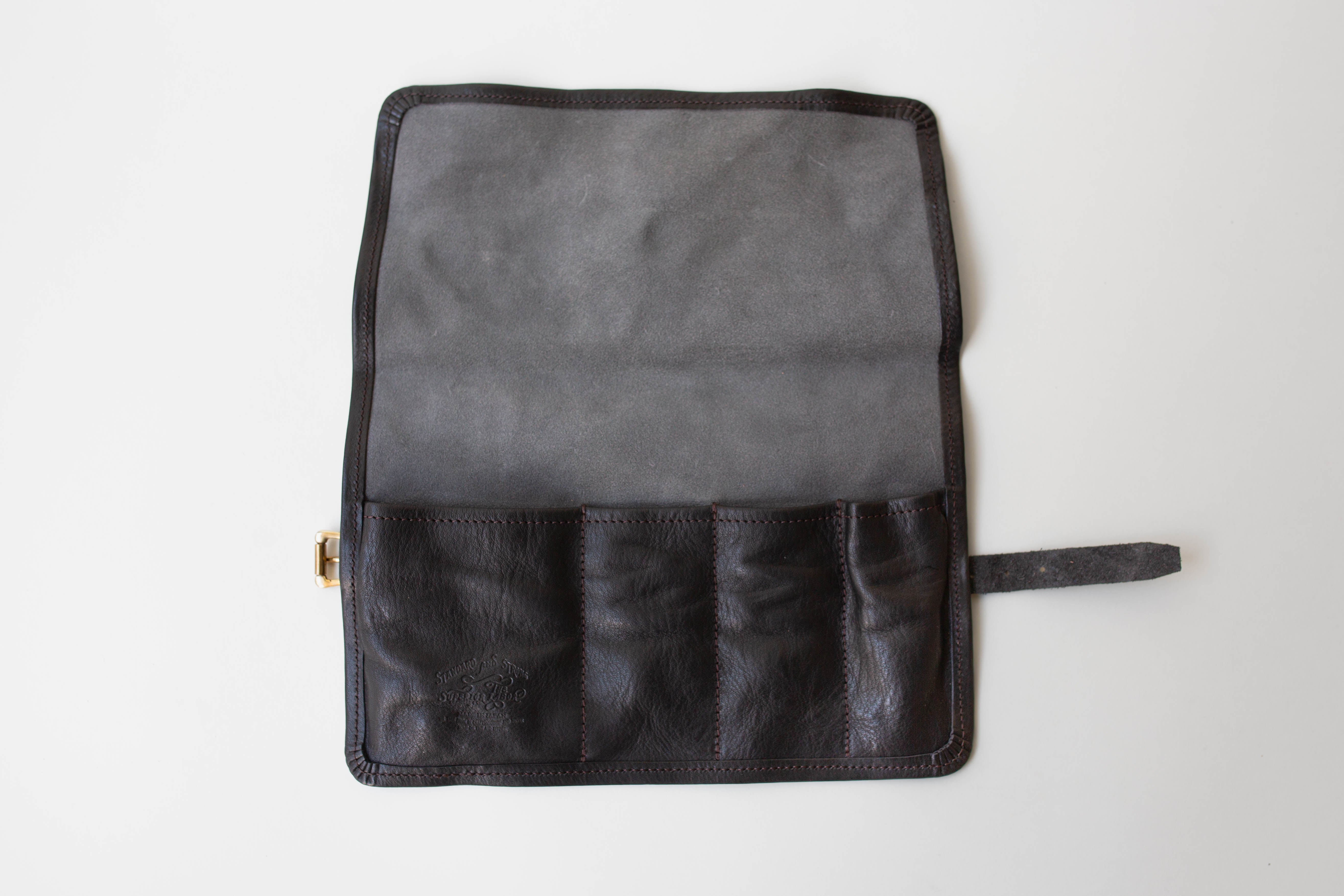Leather Pen Roll Case - Black