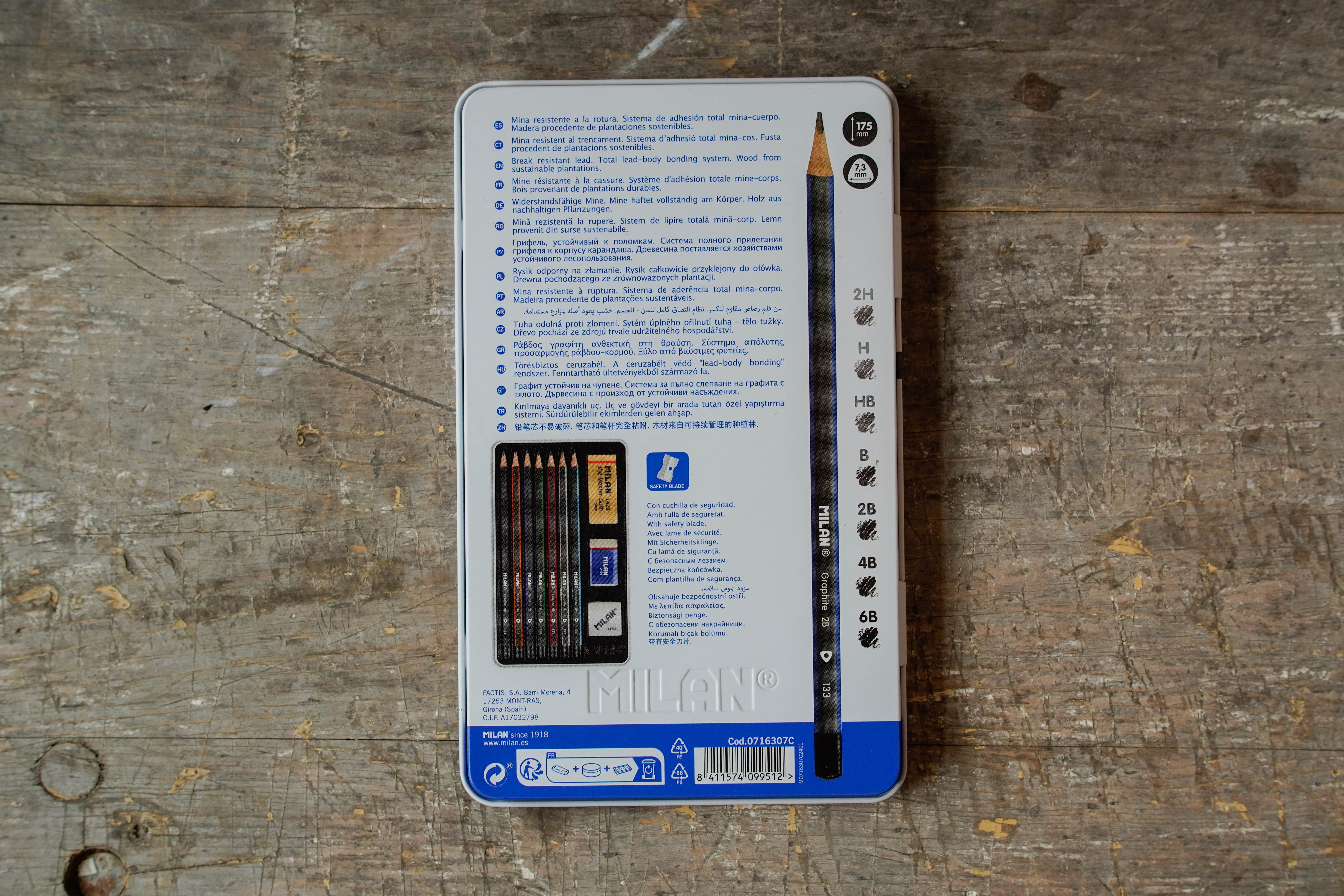 MILAN 7 Graphite Pencils Metal Case Set