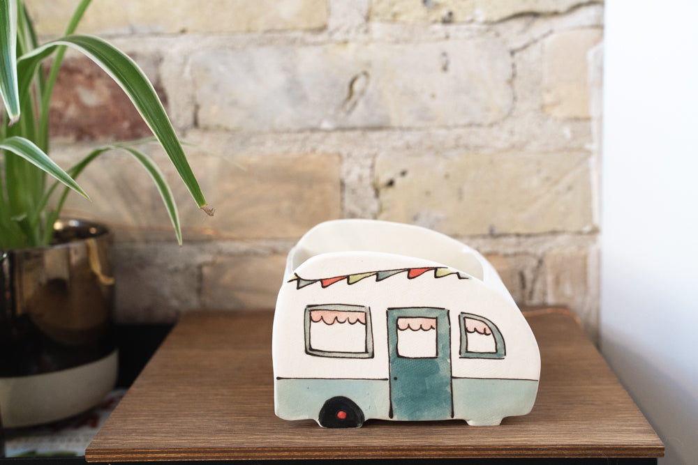 Ceramic Large Planter - Turquoise Camper