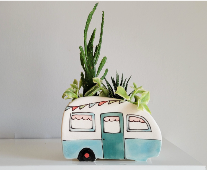 Ceramic Large Planter - Turquoise Camper