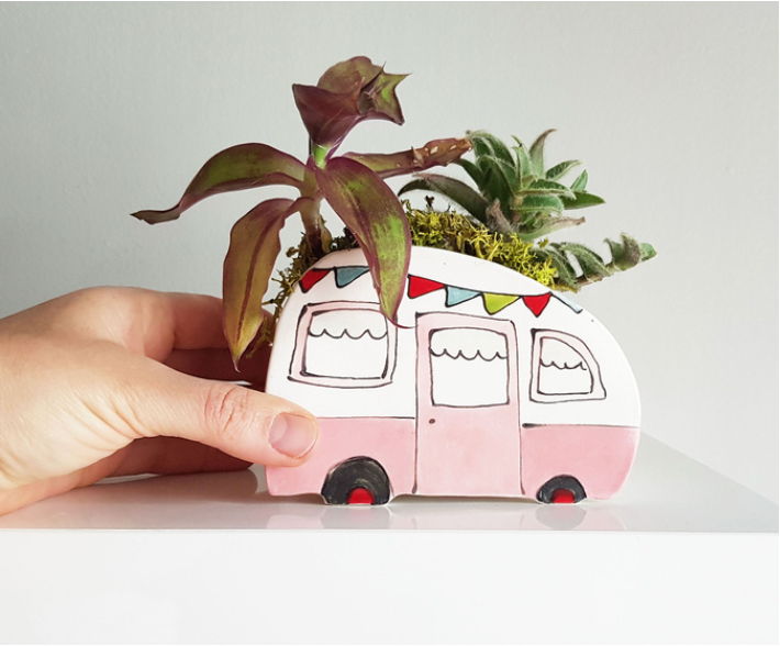 Ceramic Large Planter - Pink Camper
