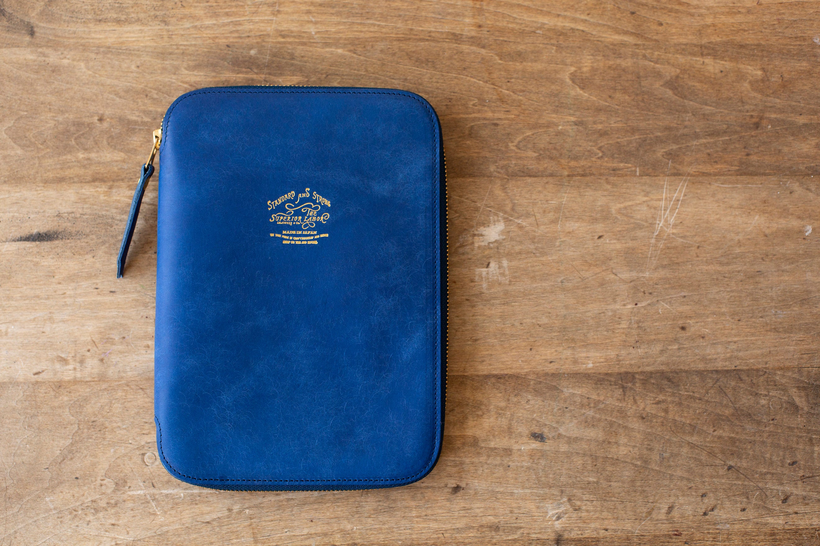 Leather Zip Organizer Blue Matte