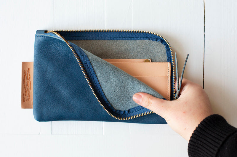 Utility Leather Pouch - Blue