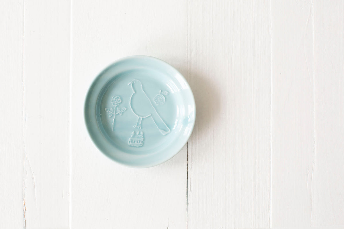 Toranekobonbon Round Small Dish Blue - Bird