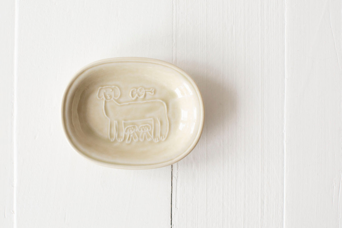 Toranekobonbon Oval Small Dish Beige - Dog