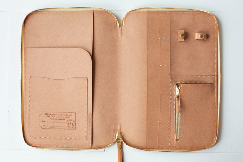 A4 Recycled Leather Zip Organizer - Celadon