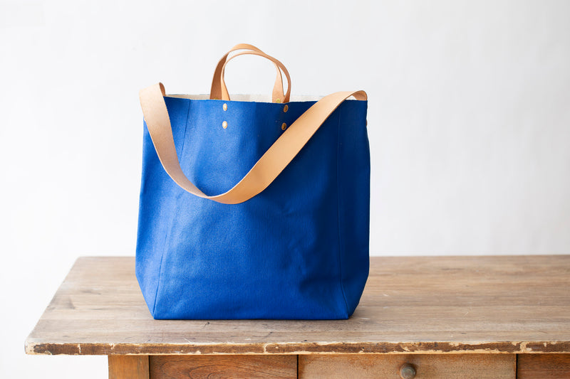 Large Painted Canvas Bag – Blue