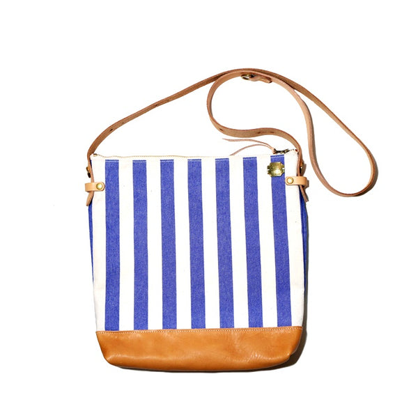 Striped Leather-Bottom Shoulder Bag Deep - Regular