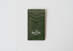 Scratched Leather Money Clip Card Case - Green